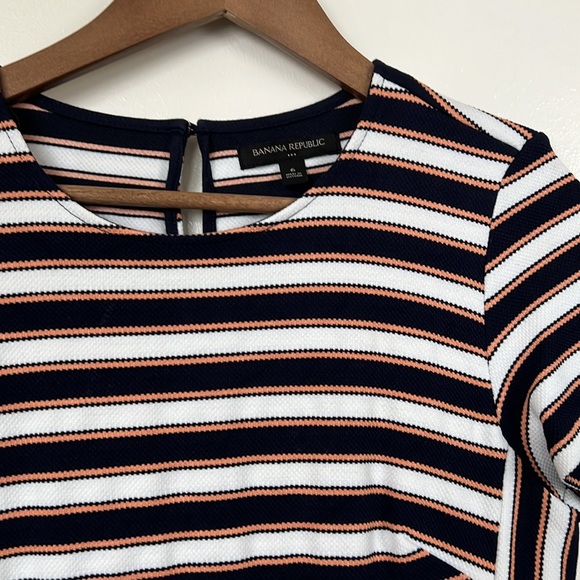 Banana Republic Crewneck Navy White and Peach Striped Dress - Picture 2 of 3